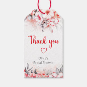 Etiquetas Para Regalos Flores de color de agua rojo y gris gracias