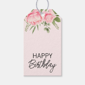Etiquetas Para Regalos Flores de color rosa floral Feliz cumpleaños