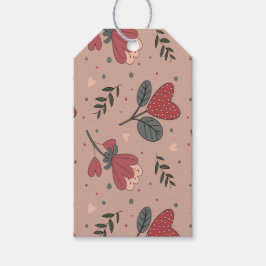 Etiquetas Para Regalos Flores de Corazón de Fresa, Follaje