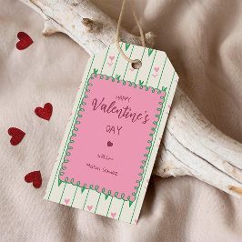 Etiquetas Para Regalos Flores de Corazón Rosado y Corazón Verde - San Val