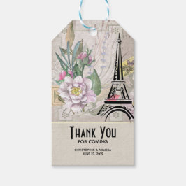 Etiquetas Para Regalos Flores de época, Torre Eiffel y Boda Burlap