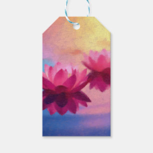 Etiquetas Para Regalos Flores de Lotus abstractas y coloridas