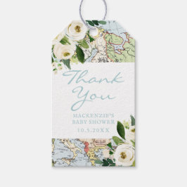 Etiquetas Para Regalos Flores de mapas de Baby Shower de viajes Gracias