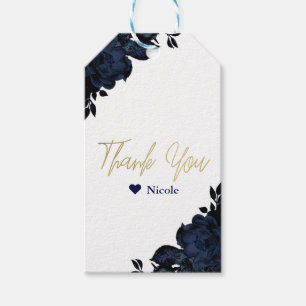 Etiquetas Para Regalos Flores de Navy Azul Oscuro Floral Glam Gótico Favo