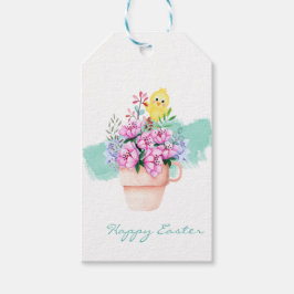 Etiquetas Para Regalos Flores de primavera con pollo de Pascua
