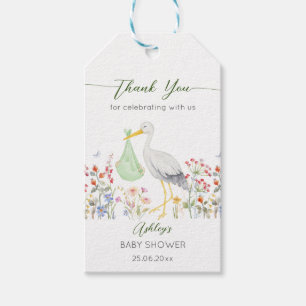 Etiquetas Para Regalos Flores de primavera de cigüeya especial para bebé