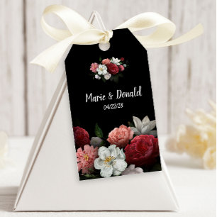 Etiquetas Para Regalos Flores elegantes de Borgoña y Rosa