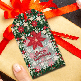 Etiquetas Para Regalos Flores Hojas Fiesta Navidad Poinsettia