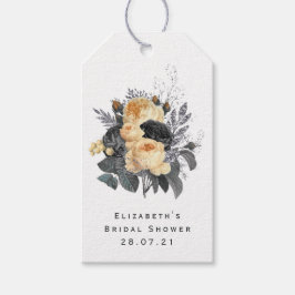 Etiquetas Para Regalos Flores Negras y Doradas Vintage con Abejas