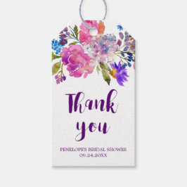 Etiquetas Para Regalos Flores Púrpura Rosa y Azul Ducha Bridal Gracias