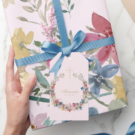 Etiquetas Para Regalos Flores Religiosas de Campo Bonitas de Color Dorado