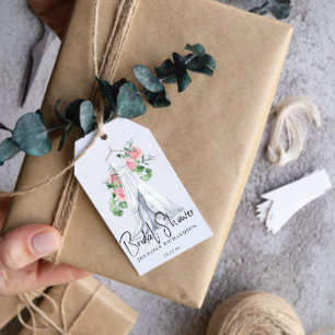 Etiquetas Para Regalos Flores rosadas elegantes y vegetación -ducha de no