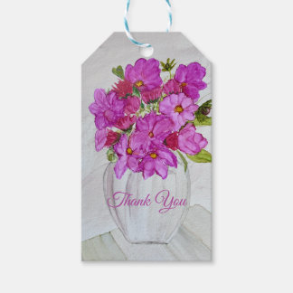Etiquetas Para Regalos Flores rosadas en jarrón