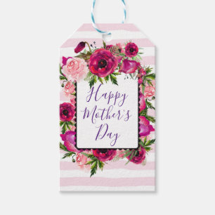 Etiquetas Para Regalos Flores rosadas y adormidera feliz Día de la Madre