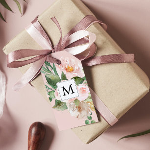 Etiquetas Para Regalos Flores rosas color de agua modernas monogramadas