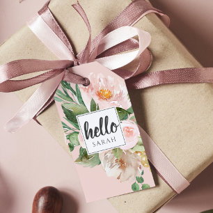 Etiquetas Para Regalos Flores rosas color de agua modernas y nombre