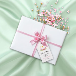 Etiquetas Para Regalos Flores rosas y bautismo chica cruzado de oro Graci