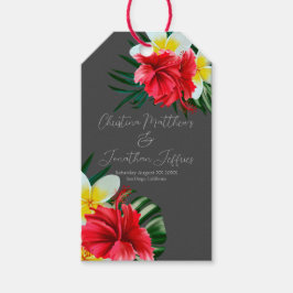 Etiquetas Para Regalos Flores tropicales hawaianas en gris elegante