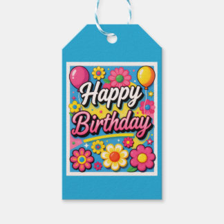 Etiquetas Para Regalos Flores y globos de cumpleaños felices brillantes a