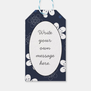 Etiquetas Para Regalos Flores y puntos azules oscuros Personalizado de pa