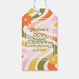 Etiquetas Para Regalos Flower Green Retro Wave Groovy 40 cumpleaños