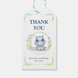 Etiquetas Para Regalos Flower Wreath Cute Hippopótamo Cumpleaños Gracias