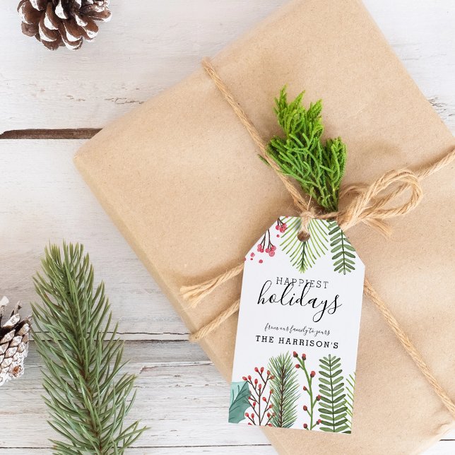 Etiquetas Para Regalos Follaje Navideño Personalizado (Holiday Foliage Christmas Personalized Gift Tags)