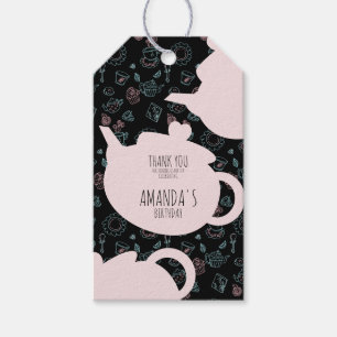 Etiquetas Para Regalos Fondo de Doodle de Cumpleaños de Fiesta de Té  