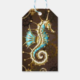 Etiquetas Para Regalos Fondo de madera con caballito de mar mecánico