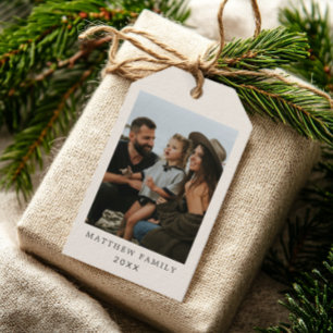 Etiquetas Para Regalos Foto de familia beige minimalista neutral moderna