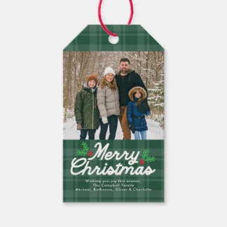 Etiquetas Para Regalos Foto de Feliz Navidad en Cuadros Verde Bosque