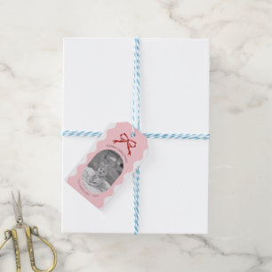 Etiquetas Para Regalos Foto de Navidades de Vestimenta Roja Rosada Modern