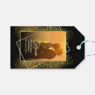 Etiquetas Para Regalos Foto de pareja con brillo dorado y feliz día de Sa