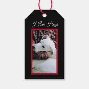 Etiquetas Para Regalos Foto de Perro de Cachorro Blanco Amo Abrazos Negro