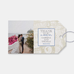 Etiquetas Para Regalos Foto del Boda Grecia azul y blanca