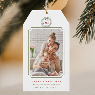 Etiquetas Para Regalos Foto Mínima De Navidad Sage Green Y Red Merry