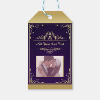 Etiquetas Para Regalos Foto personalizada de damasco púrpura elegante y o