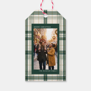 Etiquetas Para Regalos Foto personalizada de Navidad en cuadros verdes