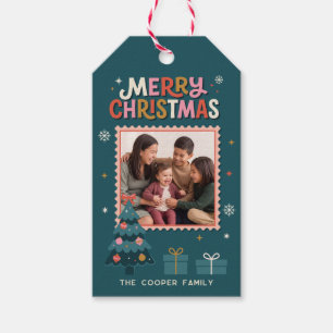 Etiquetas Para Regalos Foto Retro de Feliz Navidad con Sello de Correos