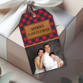 Etiquetas Para Regalos Foto roja del navidad de la tela escocesa del