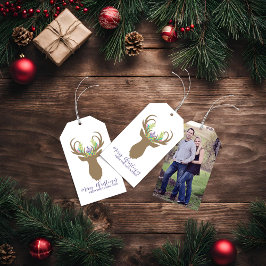 Etiquetas Para Regalos Fotografía de Boho Merry Christmas Reindeer Typogr