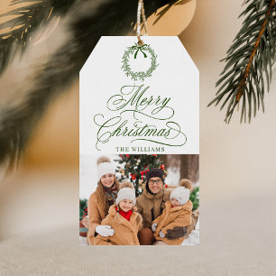 Etiquetas Para Regalos Fotografía de Navidad Romántica y Verde Forestal