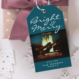 Etiquetas Para Regalos Fotografía de Navidades de bomberos de la chimenea