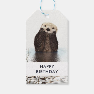 Etiquetas Para Regalos Fotografía de nutria cuta feliz cumpleaños