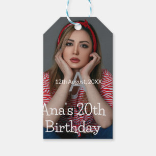 Etiquetas Para Regalos Fotografía monograma feliz 20 cumpleaños gris blan