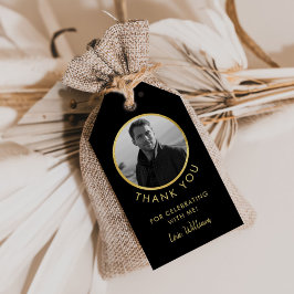 Etiquetas Para Regalos Fotos De Cumpleaños Negra Y Oro