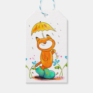 Etiquetas Para Regalos Fox de primavera inspiradora con paraguas