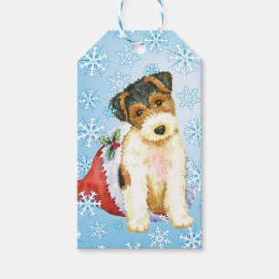 Etiquetas Para Regalos Fox terrier feliz del alambre de Howlidays
