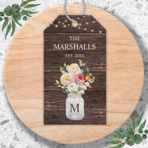 Etiquetas Para Regalos Frase de apellido de familia Monograma Floral Maso