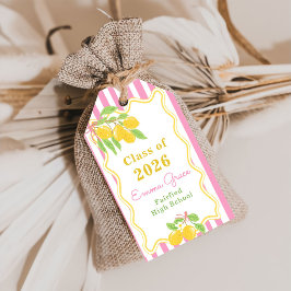 Etiquetas Para Regalos Freshly Graduated Lemon Pink Stripes Graduation